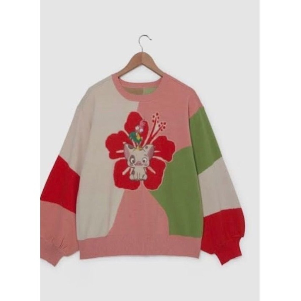 Disney Moana Pua & Hei Hei Hibiscus Knit Sweater Sz. XL